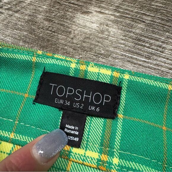 TOPSHOP Green Plaid Mini Skirt Size 2 - Picture 6 of 8
